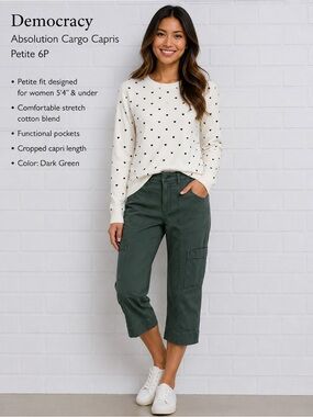 Democracy Absolution Petite 6P Green Stretch Cargo Capris Utility Pants